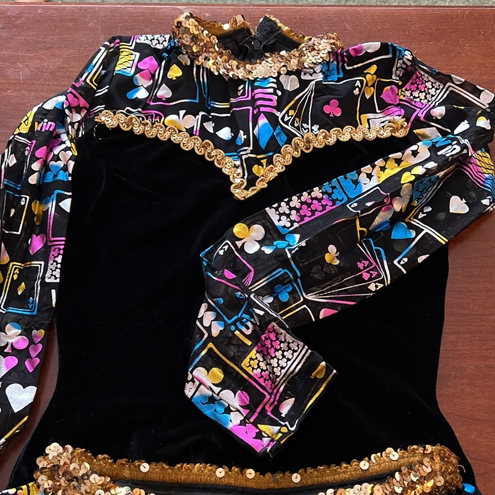 Dance Costume DesignWorks Adult Small Gold Sequins Black Velour Playing Cards